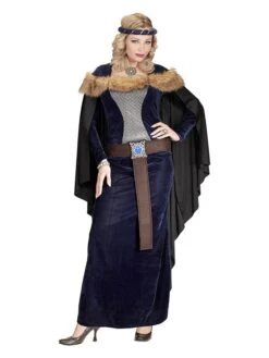 4tlg. Kostüm "Mittelalterliche Prinzessin" In Schwarz/ Dunkelblau