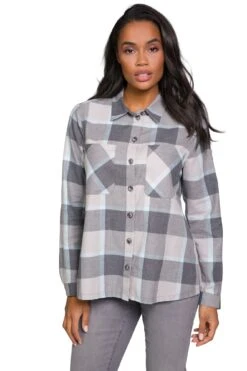 Karobluse Wide Fit Hemdkragen Langarm Flanell In Beige