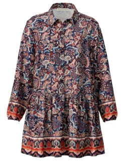 Web-Tunika In Marineblau, Beige, Rost