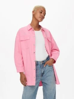 ONLY Langes Oversized Denim Jeanshemd Langarm Bluse ONLKASIA In Rosa