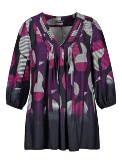 Bluse In Dunkelblau/ Pink