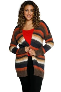 Ulla Popken Longstrickjacke Streifen Offene Form In Braun